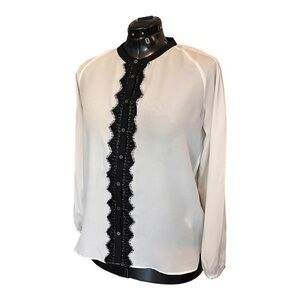 Philosophy Blues Original Delicate White Blouse with Lace Trim & Full Sleeves